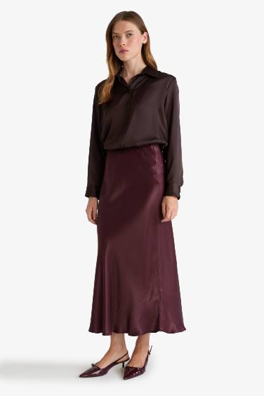 A Cut Satin Normal Waist Midi Skirt