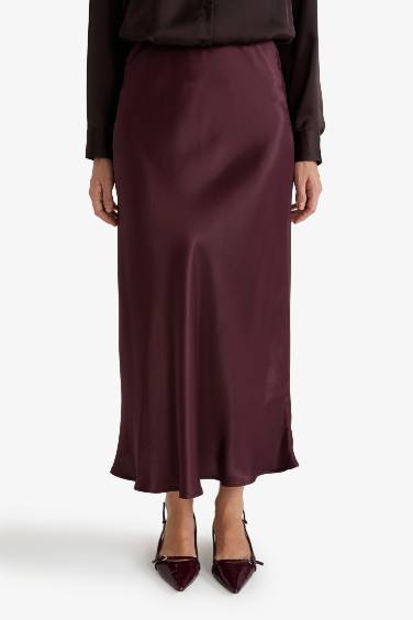 A Cut Satin Normal Waist Midi Skirt