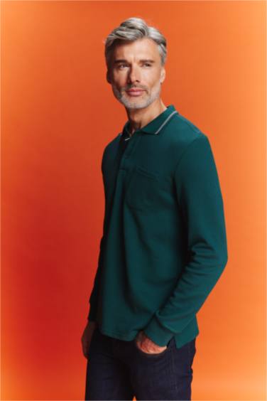 Regular Fit Polo Yaka Pike Basic Düz Sweatshirt