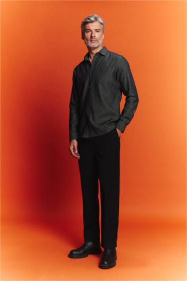 قميص جينز قصة عادية ردن طويل