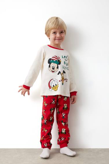 2 piece Regular Fit Crew Neck Mickey & Minnie Licensed Knitted Pyjamas