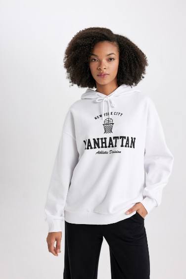 Oversize Fit Slogan Long Sleeve Sweatshirt