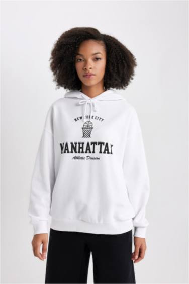 Oversize Fit Slogan Long Sleeve Sweatshirt