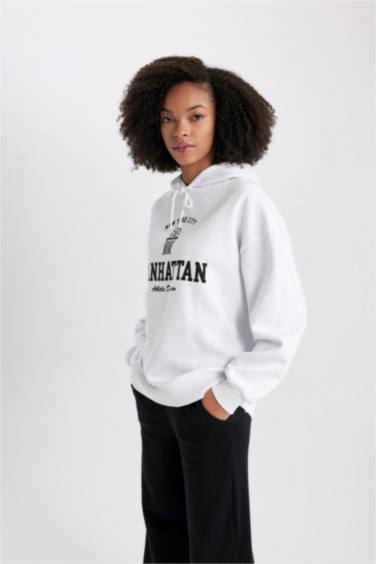 Oversize Fit Slogan Long Sleeve Sweatshirt