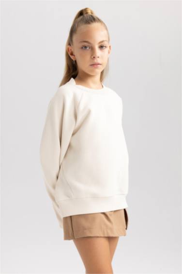 Sweat- Shirt Coupe Oversize Col Rond Pour Fille