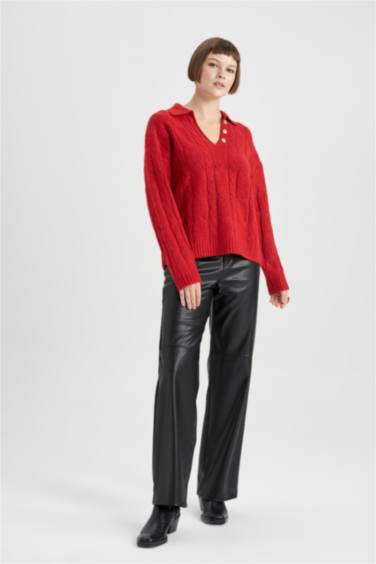 Свитер с поло воротником свободного кроя