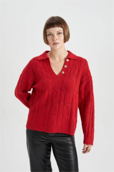 Свитер с поло воротником свободного кроя