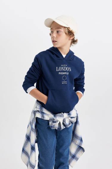 Boy Hooded Printed Thick Sweatshirt