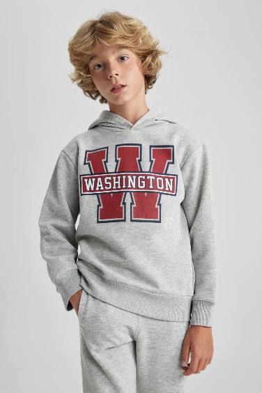 Boy Hooded Printed Thick Sweatshirt