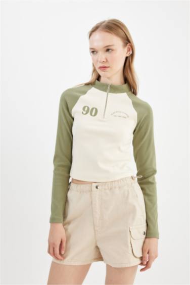 T-Shirt Slim imprimé à Manches Longues et à demi-zip