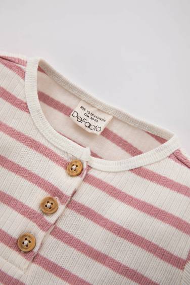 طقم بيجاما بيبي بناتي مخطط مضلع قصة عادية - قطعتين