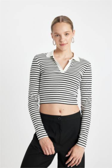 Slim Fit Polo Collar Camisole Long Sleeve T-Shirt