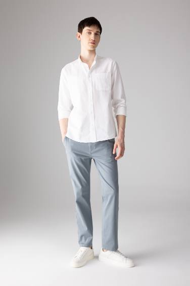 Regular Fit Regular Hem Zipper Pocket Gabardine Trousers