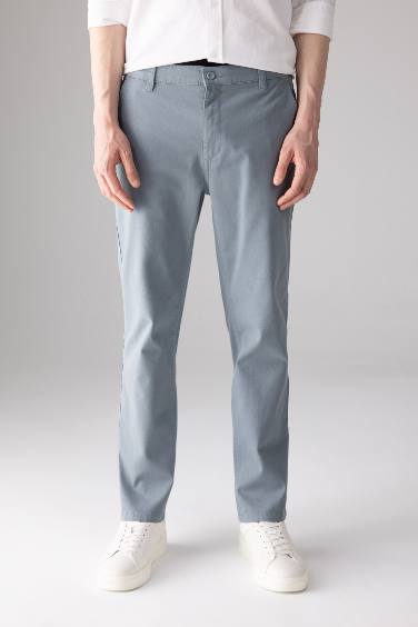 Regular Fit Regular Hem Zipper Pocket Gabardine Trousers