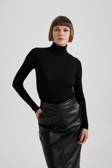 Slim Fit Turtleneck Ribana Pullover