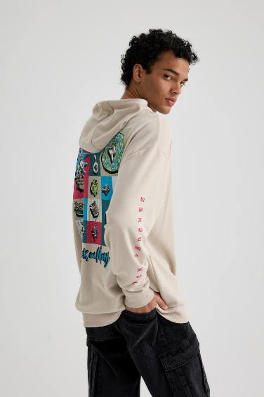 Oversize Fit Rick and Morty Licensed Printed Long Sleeve Sweatshirt