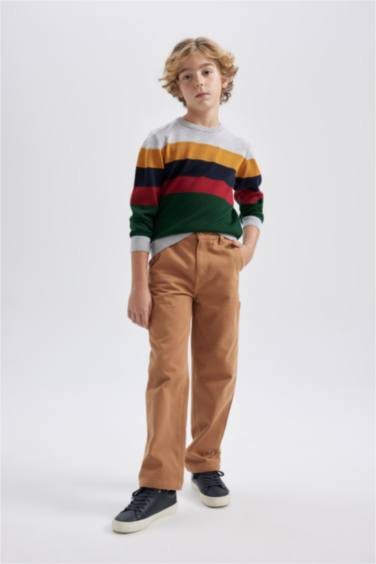 بلوفر اولادي تريكو قصة عادية برقبة مستديرة ميلانج رمادي فاتح