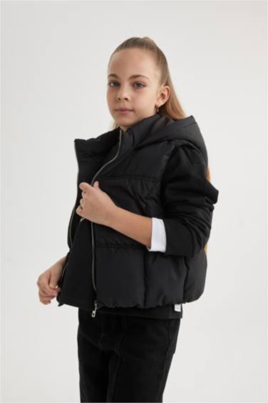 Girl Water Repellent Hooded Puffer Vest