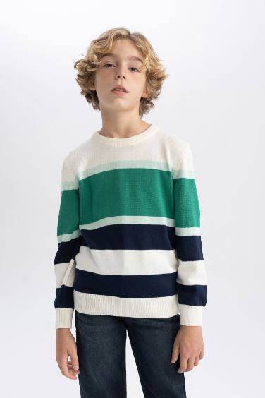 Boy Crew Neck Knitted Striped Knitted Pullover