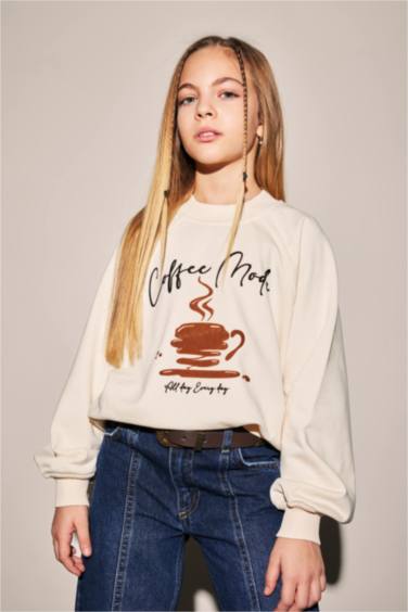 Girl Oversize Fit Crew Neck Printed Thick Sweatshirt