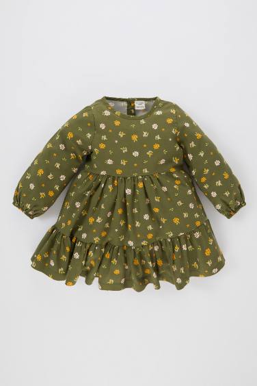 Baby Girl Floral Long Sleeve Twill Dress