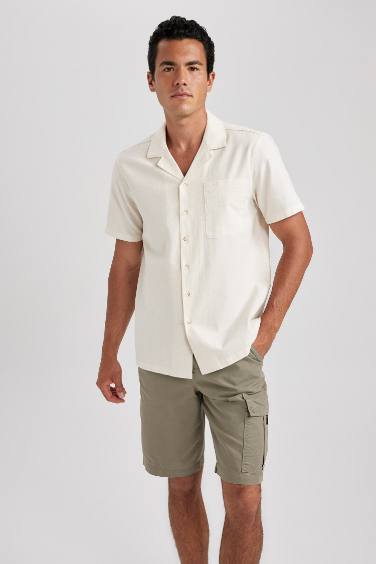 Regular Fit Apache Neck linen Short Sleeve Shirt