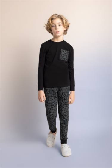 طقم بيجاما اسود اولادي قصة عادية - قطعتين
