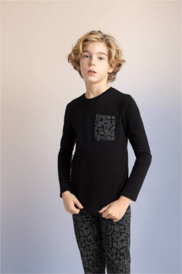 طقم بيجاما اسود اولادي قصة عادية - قطعتين