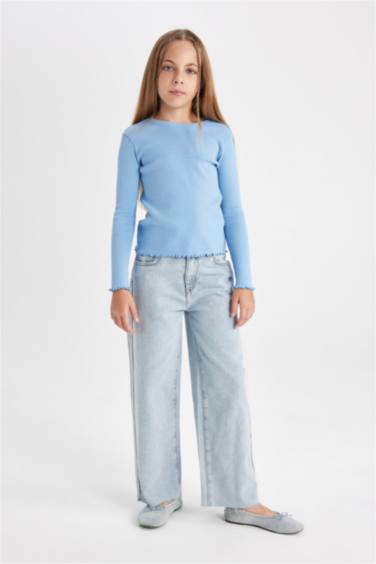 Girl Crew Neck Basic Corduroy T-Shirt