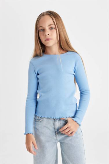 Girl Crew Neck Basic Corduroy T-Shirt