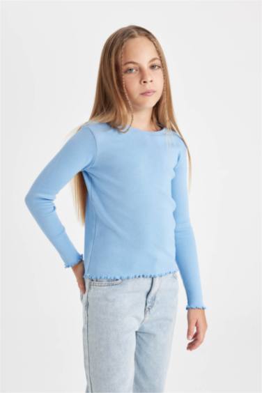 Girl Crew Neck Basic Corduroy T-Shirt