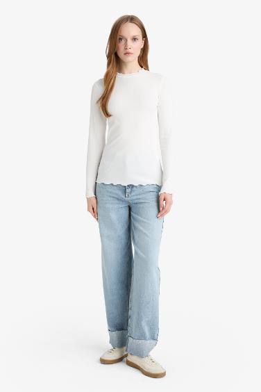 بلوزة ردن طويل مضلع بياخة عالية