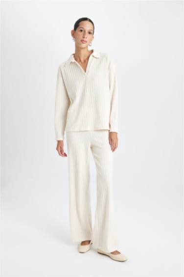 Wide Leg Geniş Paça Eşofman Altı Normal Bel Fitilli Kaşkorse Kumaş Basic Düz