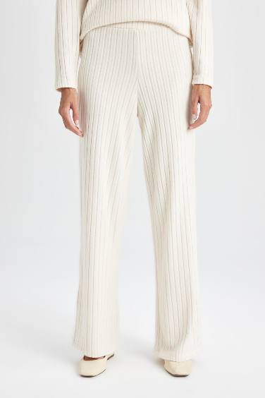 Wide Leg Geniş Paça Eşofman Altı Normal Bel Fitilli Kaşkorse Kumaş Basic Düz