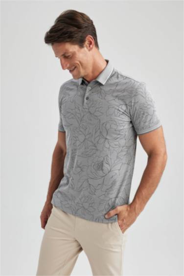 Slim Fit Floral Short Sleeve Polo T-Shirt
