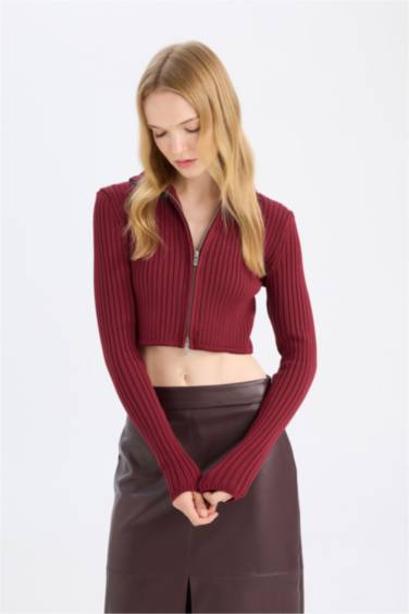 Yarım Balıkçı Yaka Fermuarlı Triko Hırka