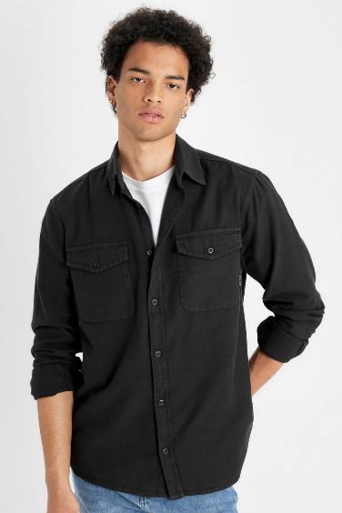 Regular Fit Polo Neck Basic Cotton Shirt