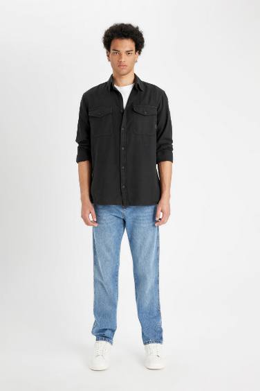 Regular Fit Polo Neck Basic Cotton Shirt