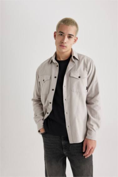 %100 Pamuk Regular Fit Polo Yaka Basic Düz Pamuklu Uzun Kollu Gömlek