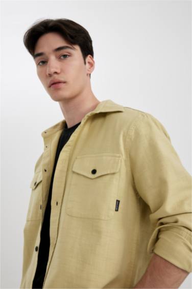 Regular Fit Polo Yaka Basic Düz Pamuklu Uzun Kollu Gömlek