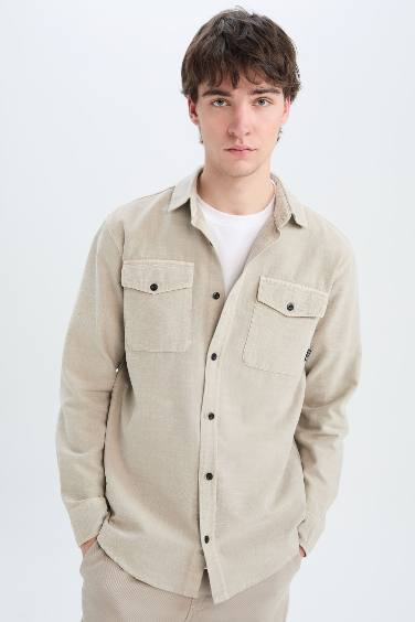 قميص قطن قصة عادية بكم طويل