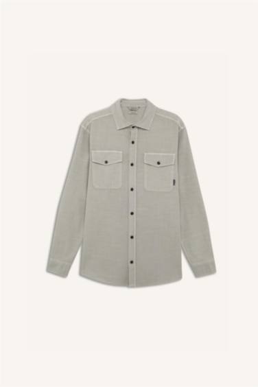 %100 Pamuk Regular Fit Polo Yaka Basic Düz Uzun Kollu Gömlek