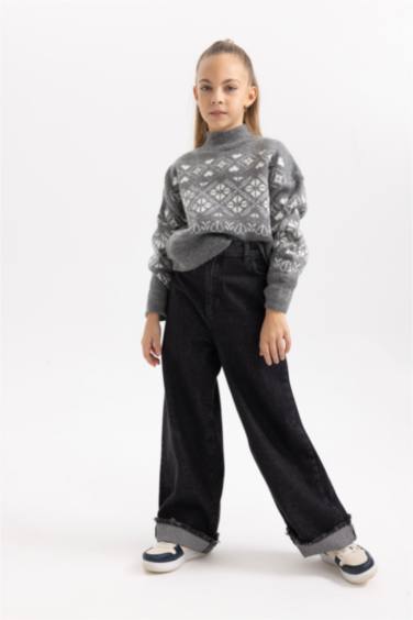 Kız Çocuk Yılbaşı Temalı Bisiklet Yaka Triko Kazak