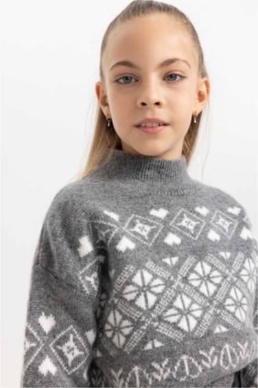 Kız Çocuk Yılbaşı Temalı Bisiklet Yaka Triko Kazak