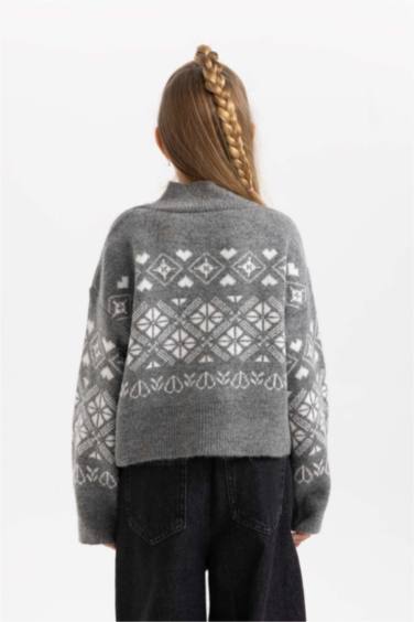 Kız Çocuk Yılbaşı Temalı Bisiklet Yaka Triko Kazak