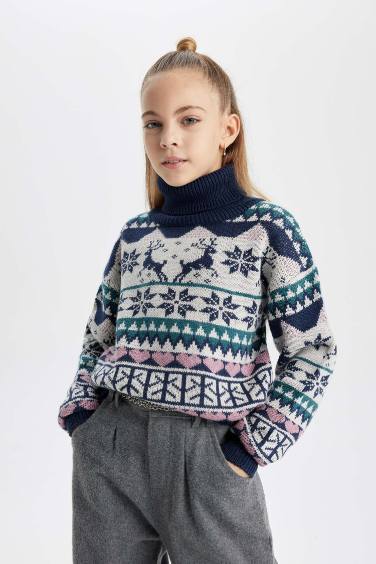 Girl Regular Fit Turtleneck Pullover