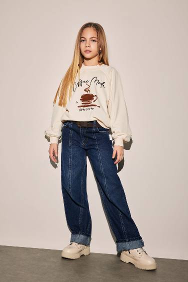 Girl Wide Leg Fold Front Jean Trousers