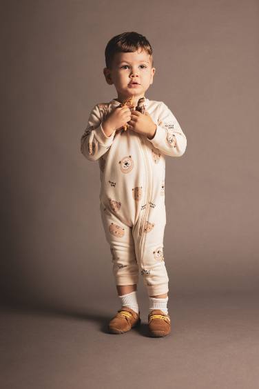 Baby Boy Newborn Bear Printed Thick Jumpsuit Booties 2 Piece Set