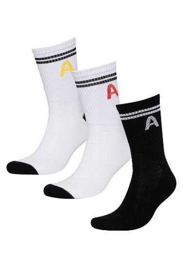 Man Character Printed 3 Piece Cotton Long Socks