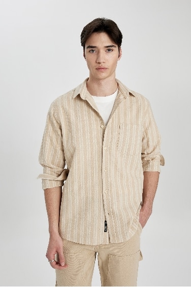 Regular Fit Striped Cotton Long Sleeve Shirt